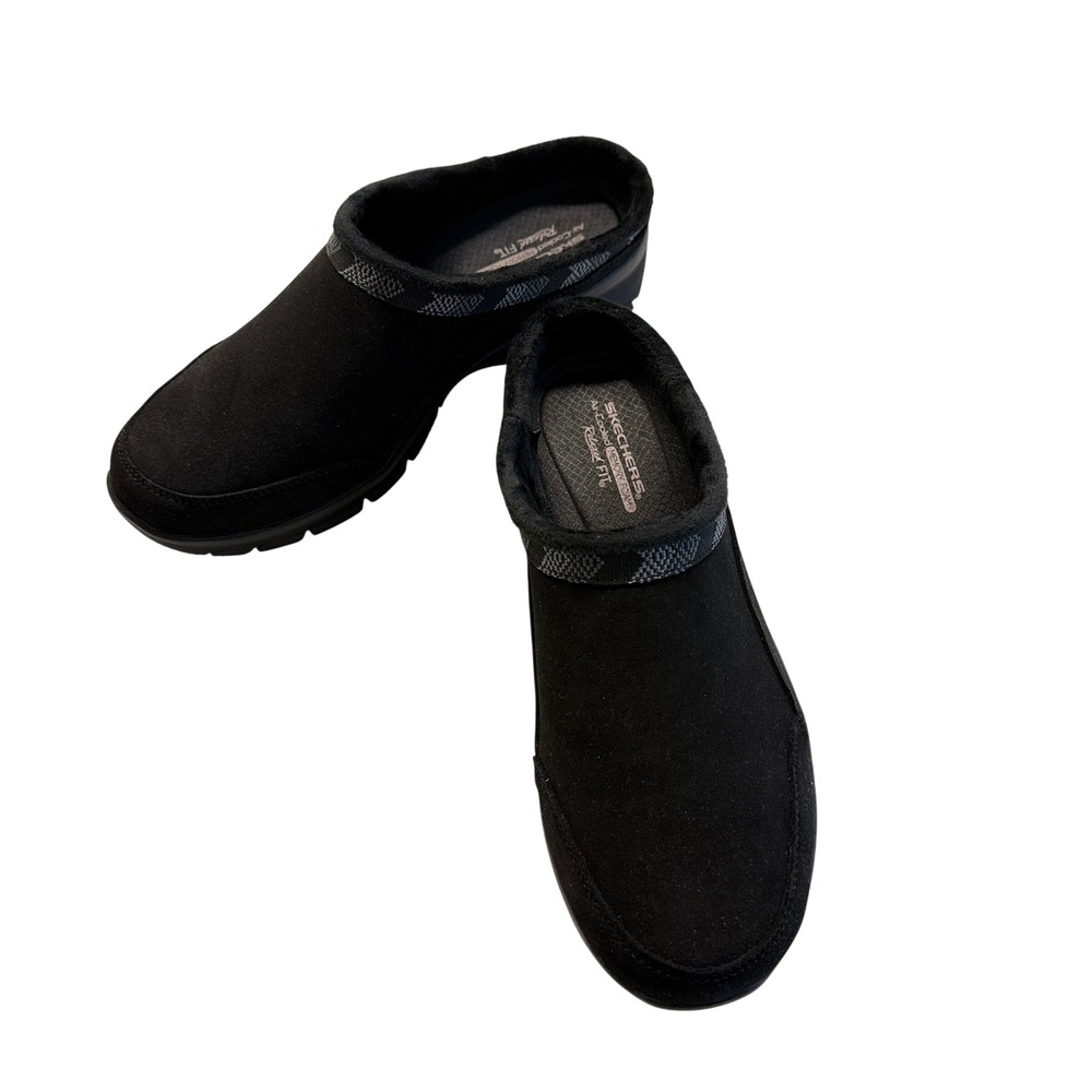 Skechers New Easy Going Seasonal Grace Women 11 Black Suede Fur Clogs 169104